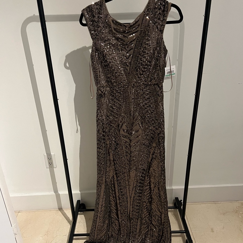 Elegant Beaded Maxi Dress in Dark Brown
